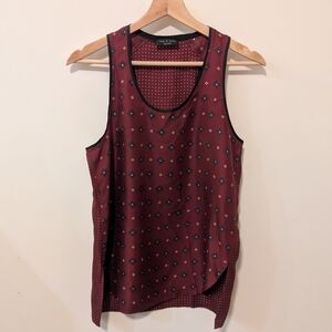 Rag & Bone Burgundy Print Silk Racer Back Sleeveless Tank Size Small